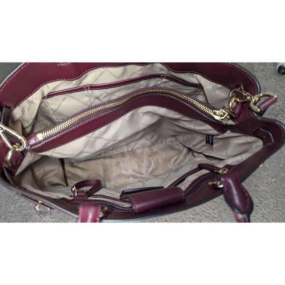 MICHAEL KORS GRAMERCY LARGE OX BLOOD PEBBLED LEATHER SATCHEL BAG PURSE - Picture 11 of 15